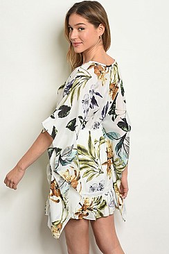 Short Flutter Sleeve Scoop Neck Floral Tunic Dress - Pack of 6 Pieces