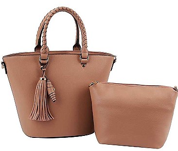 2 IN 1 CUTE TASSEL ACCENT TOTE BAG WITH LONG STRAP