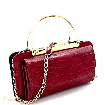 METAL HANDLE SNAKE PRINT CELLPHONE CROSS BODY ORGANIZER