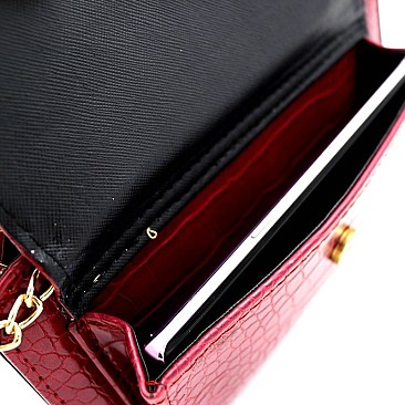 METAL HANDLE SNAKE PRINT CELLPHONE CROSS BODY ORGANIZER