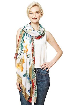 CHIC FLOWER PRINT VISCOSE SCARF