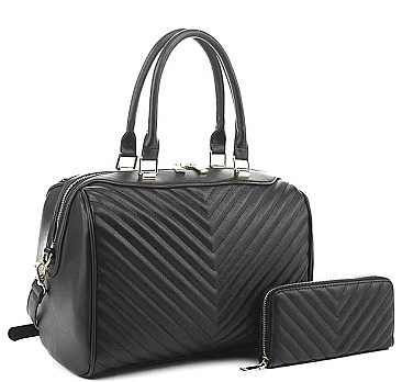 2 IN 1 STYLISH V QUILT STITCH DESIGN DUFFEL BAG WALLET SET