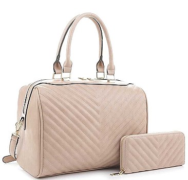 2 IN 1 STYLISH V QUILT STITCH DESIGN DUFFEL BAG WALLET SET