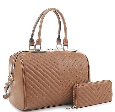 2 IN 1 STYLISH V QUILT STITCH DESIGN DUFFEL BAG WALLET SET