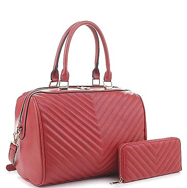 2 IN 1 STYLISH V QUILT STITCH DESIGN DUFFEL BAG WALLET SET