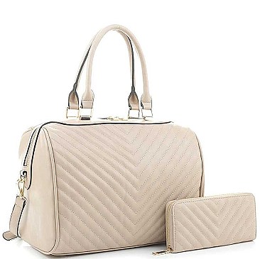2 IN 1 STYLISH V QUILT STITCH DESIGN DUFFEL BAG WALLET SET