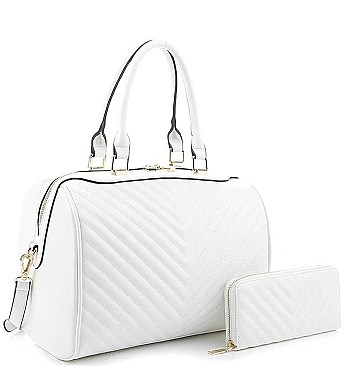 2 IN 1 STYLISH V QUILT STITCH DESIGN DUFFEL BAG WALLET SET