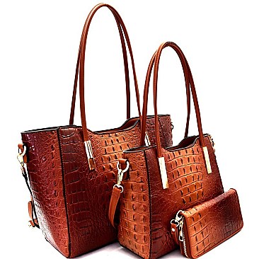Crocodile Embossed 3 in 1 Twin Tote Wallet SET MH-CY6371W