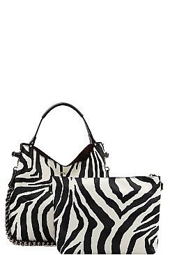 2 IN 1 ANIMAL PATTERN DOUBLE STRAP SATCHEL BAG