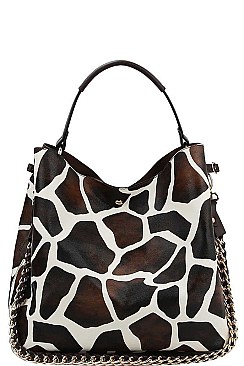 2 IN 1 ANIMAL PATTERN DOUBLE STRAP SATCHEL BAG