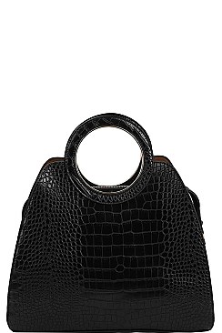 CROC PATTERN SATCHEL WITH LONG STRAP