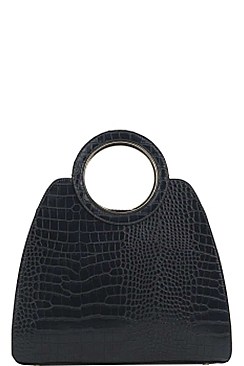 CROC PATTERN SATCHEL WITH LONG STRAP