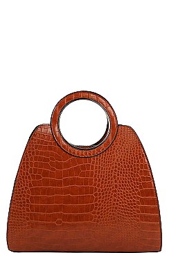 CROC PATTERN SATCHEL WITH LONG STRAP