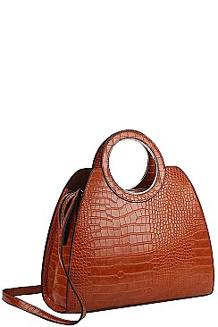 CROC PATTERN SATCHEL WITH LONG STRAP