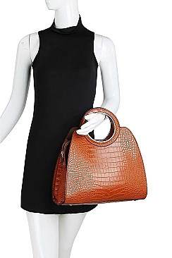 CROC PATTERN SATCHEL WITH LONG STRAP