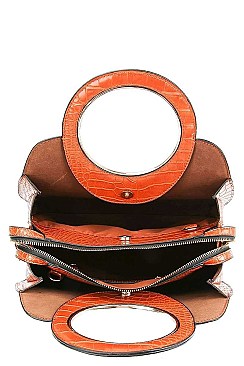 CROC PATTERN SATCHEL WITH LONG STRAP