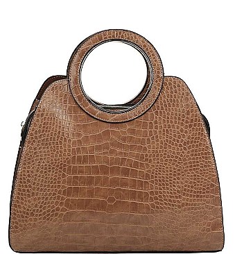 CROC PATTERN SATCHEL WITH LONG STRAP