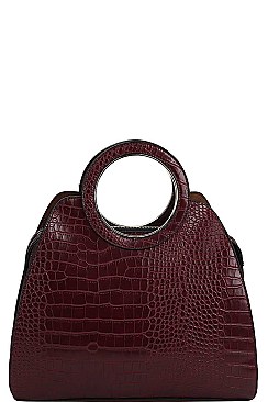 CROC PATTERN SATCHEL WITH LONG STRAP