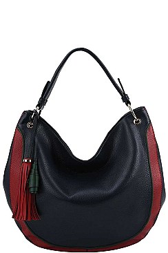 TWO TONE TASSEL HOBO BAG WITH LONG STRAP