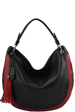 TWO TONE TASSEL HOBO BAG WITH LONG STRAP