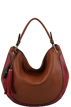 TWO TONE TASSEL HOBO BAG WITH LONG STRAP