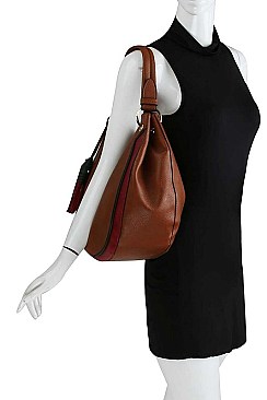 TWO TONE TASSEL HOBO BAG WITH LONG STRAP