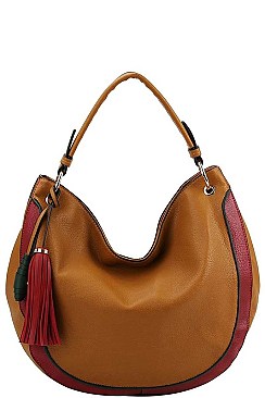TWO TONE TASSEL HOBO BAG WITH LONG STRAP