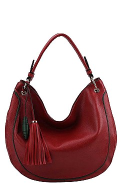 TWO TONE TASSEL HOBO BAG WITH LONG STRAP