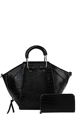 2IN1 FASHION STYLISH CROCO TEXTURED SATCHEL WITH MATCHING WALLET