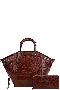 2IN1 FASHION STYLISH CROCO TEXTURED SATCHEL WITH MATCHING WALLET