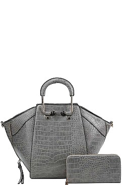 2IN1 FASHION STYLISH CROCO TEXTURED SATCHEL WITH MATCHING WALLET