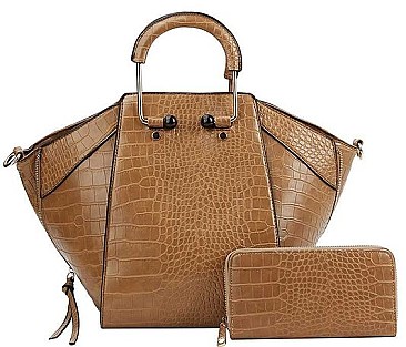 2IN1 FASHION STYLISH CROCO TEXTURED SATCHEL WITH MATCHING WALLET
