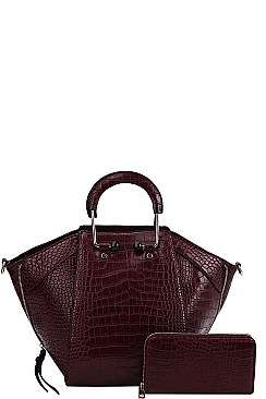2IN1 FASHION STYLISH CROCO TEXTURED SATCHEL WITH MATCHING WALLET