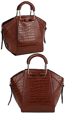 2IN1 FASHION STYLISH CROCO TEXTURED SATCHEL WITH MATCHING WALLET