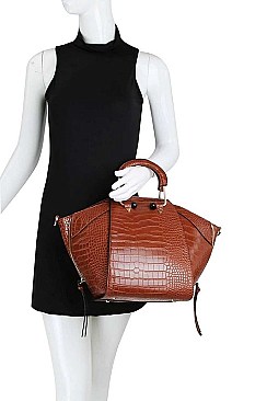 2IN1 FASHION STYLISH CROCO TEXTURED SATCHEL WITH MATCHING WALLET