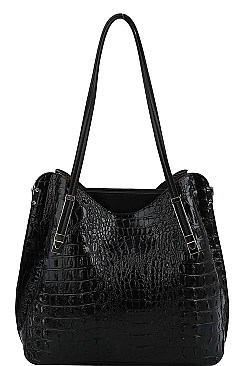 CROC SATCHEL WITH LONG STRAP