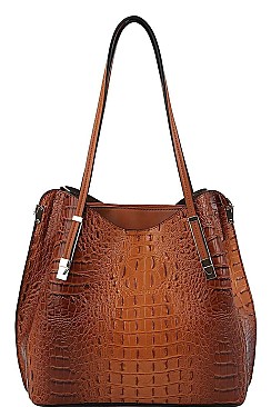 CROC SATCHEL WITH LONG STRAP