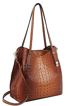 CROC SATCHEL WITH LONG STRAP