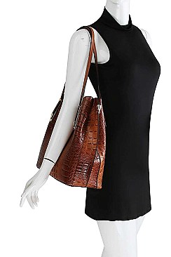 CROC SATCHEL WITH LONG STRAP