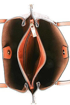 CROC SATCHEL WITH LONG STRAP