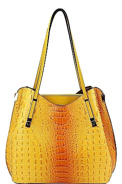 CROC SATCHEL WITH LONG STRAP