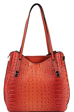 CROC SATCHEL WITH LONG STRAP