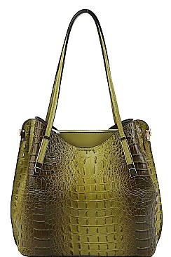 CROC SATCHEL WITH LONG STRAP