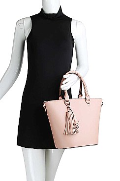 2 IN 1 CUTE TASSEL ACCENT TOTE BAG WITH LONG STRAP