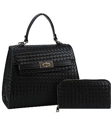 2 IN 1 QUILTED CHECKBOARD PATTERN DESIGN SATCHEL WALLET SET