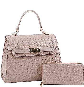 2 IN 1 QUILTED CHECKBOARD PATTERN DESIGN SATCHEL WALLET SET
