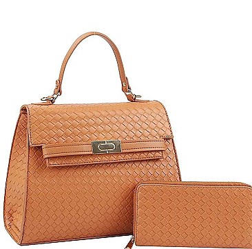 2 IN 1 QUILTED CHECKBOARD PATTERN DESIGN SATCHEL WALLET SET
