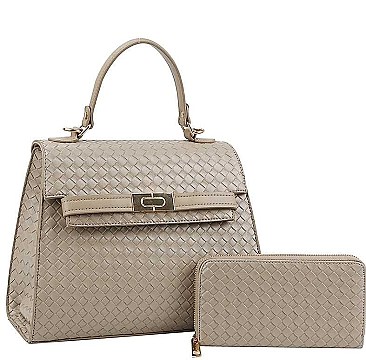 2 IN 1 QUILTED CHECKBOARD PATTERN DESIGN SATCHEL WALLET SET