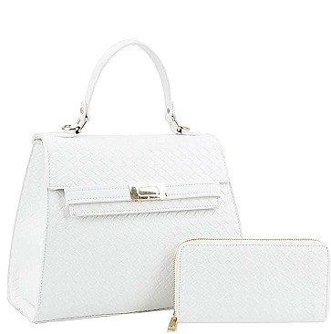 2 IN 1 QUILTED CHECKBOARD PATTERN DESIGN SATCHEL WALLET SET