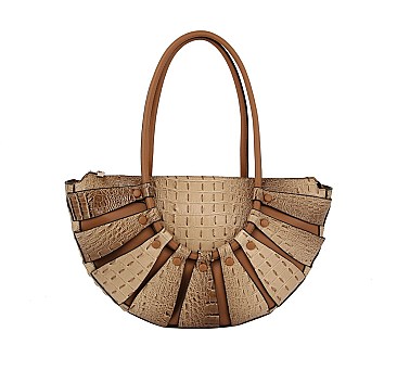 LARGE SIZE CROCO TOP HANDLE ROUND SATCHEL
